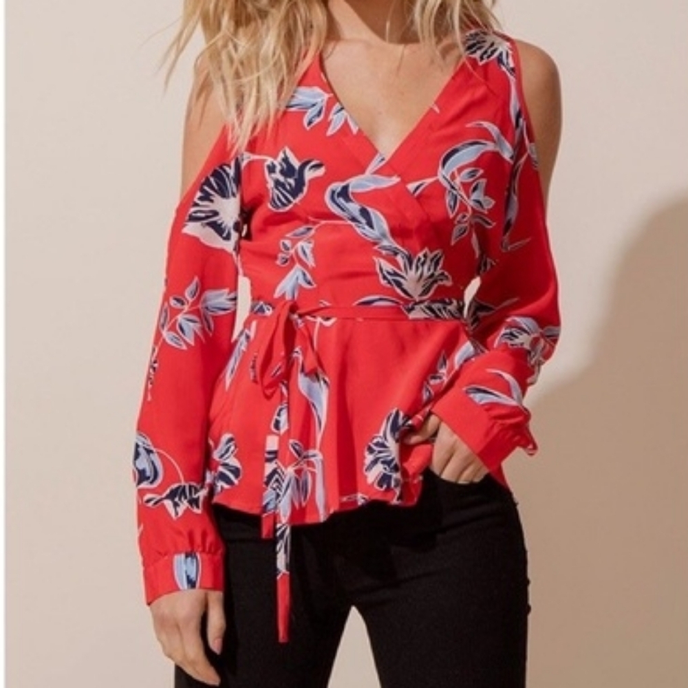 Yumi Kim Love Struck Red Floral Silk Wrap Blouse